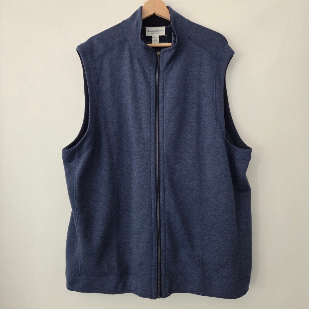 Tommy Bahama Vest Blue Reversible Full Zip Cotton Blend Mens XXL